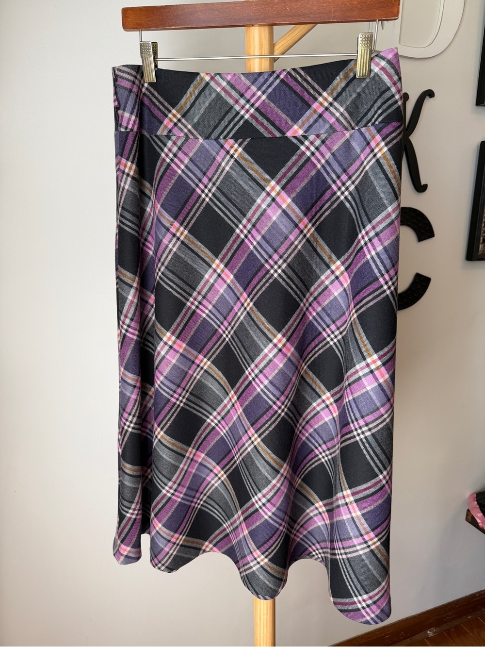 Pendleton Plaid Wool Midi Skirt Size 14 Black Purple Lined A Line
